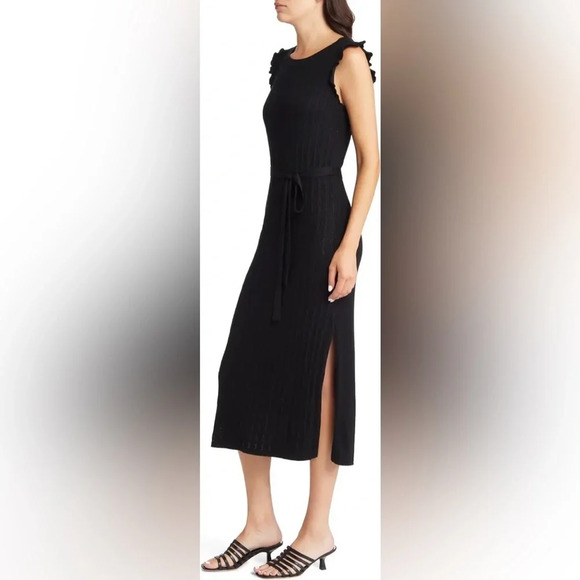 NWT Paige Black Pointelle Knit Sleeveless Midi Dress Size Medium - Picture 2 of 11